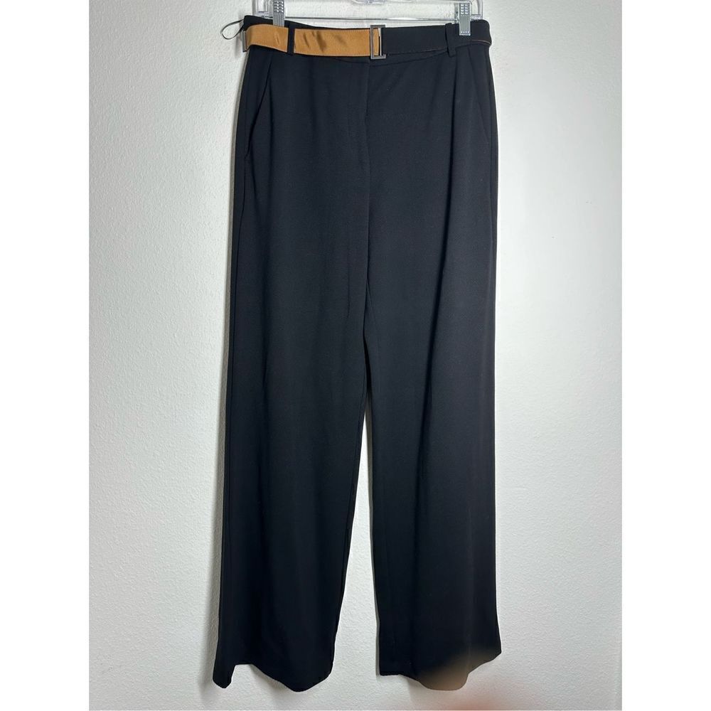 Comma, Black Straight Leg Viscose Blend Women’s Pants Trousers Belted Size 8 EUC